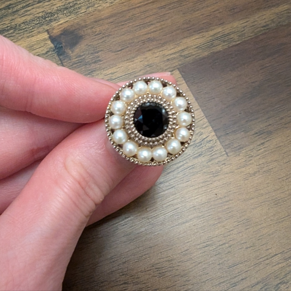 Tiffany Ziegfeld Onyx and Pearl Cocktail Ring